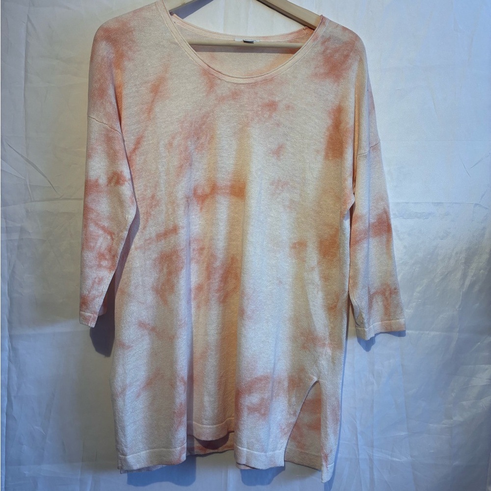 J. Jill Cream and Orange Linen Blend Tie-Dye Tunic